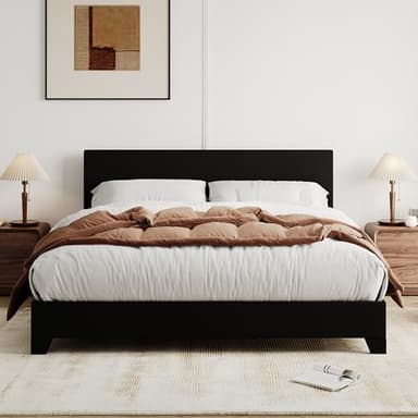 Allewie Full Size Bed Frame with Adjustable Headboard, Faux Leather Platform Bed with Wood Slats, Heavy Duty Mattress Foundation, No Box Spring Needed, Noise-Free, Easy Assembly, Black - Image 3