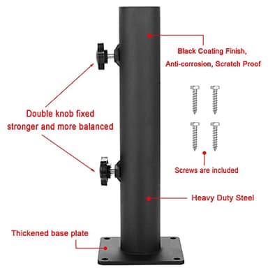 VANROUG Patio Umbrella Base Heavy Duty Umbrella Holder Outdoor Umbrella Base Stand Mount Double Hand-Turn Knob for Deck,Patio, Dock,Boat,Courtyard Balcony,Garden,Pontoons,Picnic Table - Image 3