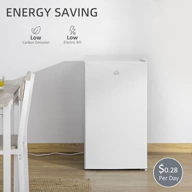 HOMCOM 3.2 Cu.Ft Mini Fridge with Freezer, Single Door Compact Refrigerator with Adjustable Thermostat, Shelf and Reversible Door for Bedroom, Dorm, Home Office, Energy Efficient, White - Image 8