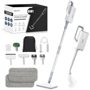 Seyola Steam Mop for Floor Cleaning, Steam Cleaner for Home with Handheld 6-in-1 Multi-function Attachments for Hardwood Floors, Clothes, Windows, Tiles Grout, Furniture, Carpet Cleaning (White-Gray) - Image 1