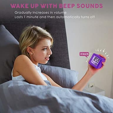 Plumeet Digital Alarm Clock for Kids with Snooze and Nightlight - Easy Setting Silicone Display Time, Date - Loud for Bedroom - Battery Powered (Purple) - Image 4