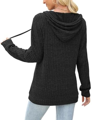 JomeDesign Womens Long Sleeve Shirts Kangaroo Pocket Fashion Hoodies Fall Pullover Sweatshirts Black M - Image 4