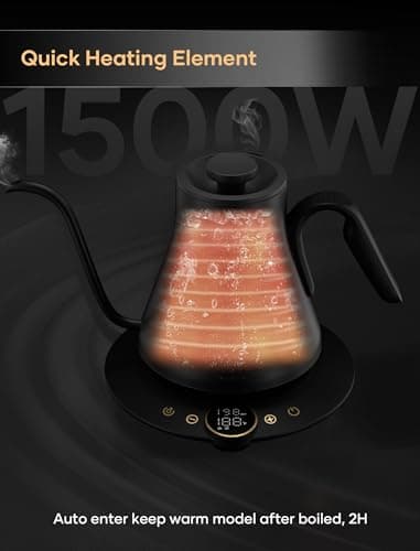 INTASTING Electric Kettle, Gooseneck Electric Kettle, ±1℉ Temperature Control, Stainless Steel Inner, Quick Heating, for Pour Over Coffee, Brew Tea, Boil Hot Water, 1500W/0.9L Black - Image 5