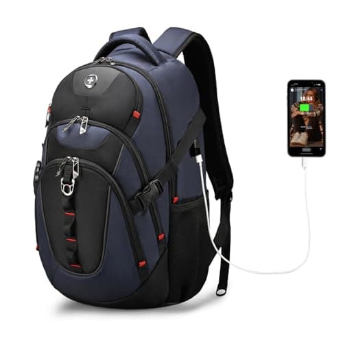Swissdigital Design Laptop Backpack with USB Charging Port, Travel Backpack Fits 15.6 inches Computer, 31L College School Backpack for Men, Blue/Black | SD803 - Image 1