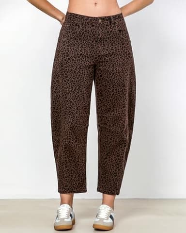 GRAPENT 2025 Barrel Jeans for Women Balloon Wide Leg Cropped Trendy Jeans Boyfriend High Waisted Jean Pants Casual Stretchy Summer Denim Trousers Leopard Printed X-Large Plus Size 16 to 18 - Image 2