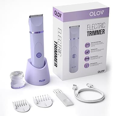 OLOV Electric Body Hair Trimmer - Groin Trimmer for Men - Bikini Trimmer Women - Wet/Dry Shaver Groomer, Replaceable Ceramic Blade Heads, USB Recharge Dock, Waterproof Hygiene Razor,Purple - Image 2