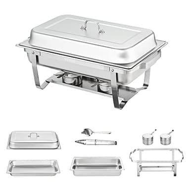 VEVOR Chafing Dish Buffet Set, 8 Qt 4 Pack, Stainless Chafer with 4 Full Size Pans, Rectangle Catering Warmer Server with Lid Water Pan Folding Stand Fuel Tray Holder Spoon Clip - Image 10