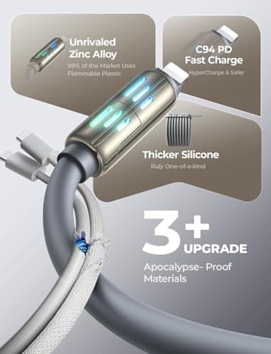 LISEN USB C to Lightning Cable, 240W 4 in 1 Charging Cable 6.6FT, Chubby USB A/C to C/Lightning with Light for iPhone Air 17 16 15 14 Pro/MacBook/iPad/Samsung/Switch 2, Multi Chargers for All Devices - Image 5