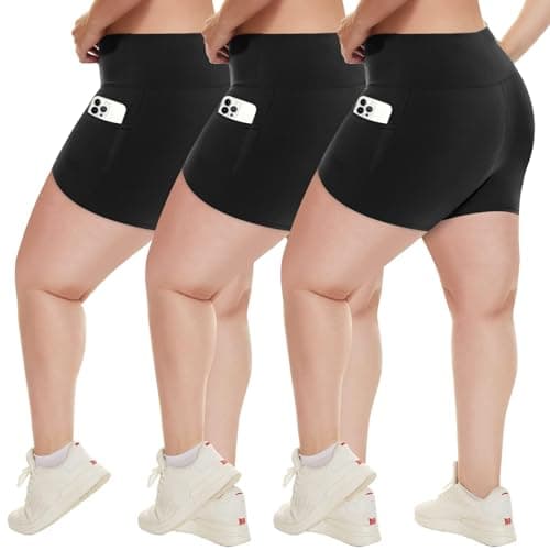 HLTPRO 3 Pack Plus Size Biker Shorts with Pockets for Women - 5" High Waist Soft Spandex Workout Yoga Running Shorts (2X, 3X) - Image 1
