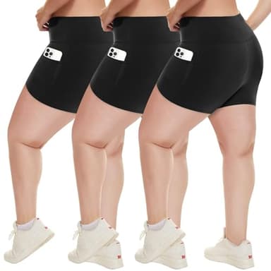 HLTPRO 3 Pack Plus Size Biker Shorts with Pockets for Women - 5" High Waist Soft Spandex Workout Yoga Running Shorts (2X, 3X) - Image 1