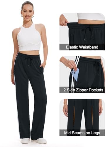 Tapata Women's 30" Inseam Regular Track Pants Loose Straight Leg Jogging Sweatpants Warm-Up Sports Athletic Running, Black, XXL - Image 3
