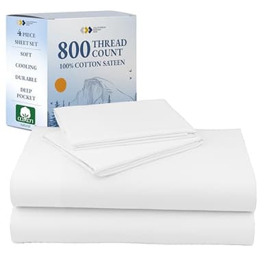 California Design Den Luxury 800 Thread Count 100% Cotton Sheets for Queen Size Bed - Soft Sateen,Deep Pockets with Anti Skid Elastic for a Snug Fit, Cool & Durable Bedding Set - White Sheets - Image 1