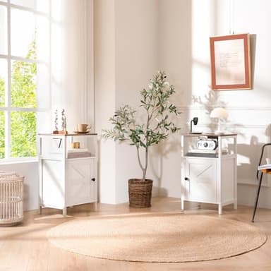 Yoobure Farmhouse Nightstand with Charging Station, Wood Night Stand End with USB Ports, LED Bed Side Table with Storage Cabinet, Bedside Table for Bedroom, Living Room White - Image 8