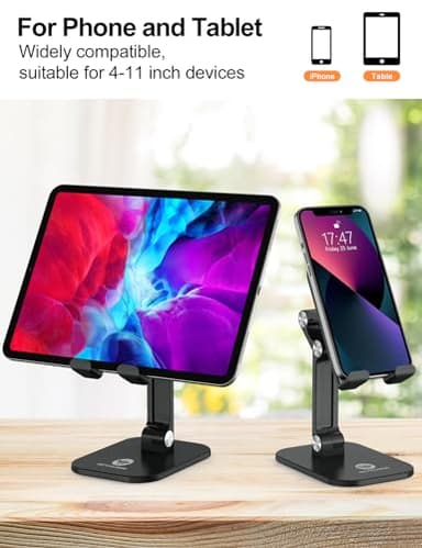 OCYCLONE Phone Stand, Adjustable Height and Angle Foldable Cell Phone Stand Holder for Desk, Taller iPhone Stand Compatible with 4.7"-13" Smartphones iPad Tablet, Black - Image 4