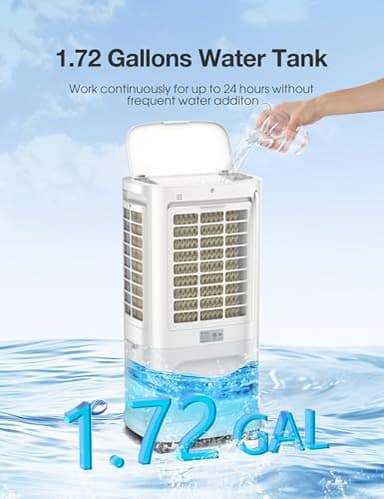 Grelife Portable Evaporative Air Cooler, 3-IN-1 Air Cooler Cooling Fan with Remote Control, 8H Timer, 4 Ice Packs, 6.5L Water Tank, 3 Modes, 3 Speeds, Personal Swamp Cooler for Bedroom/Office/Home - Image 4