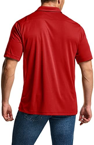 CQR Men's Polo Shirts, Tactical Short Sleeve Golf Performance Shirts, Lightweight Dry Fit UPF 50+ Pique, Frost Essential Red, Large - Image 2