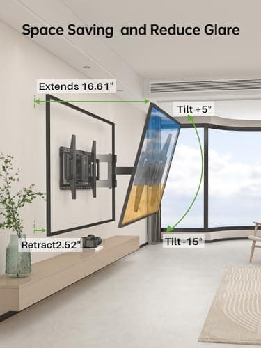 USX MOUNT UL Listed Full Motion TV Wall Mount for 37-90 Inch TVs up to 150 lbs, TV Mount Bracket with Articulating Arms Pre-Assembled, Swivel and Tilt, Fits 16",18, 24" Wood Studs, Max VESA 600x400mm - Image 4