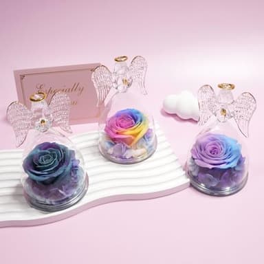 Yamonic Mom Birthday Gifts for Mom, Angel Figurines with Real Rose Gifts for Her Mom Grandma, Preserved Rose Angel Figurines for Mothers Day Birthday Gifts for Women Her (Rainbow) - Image 4