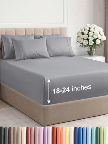 Extra Deep King Sheet Set - 6 Piece Breathable & Cooling Sheets - Hotel Luxury Bed Sheets Set - Easy & Secure Fit - Soft, Wrinkle Free & Comfy Sheets Set - Steel Blue Sheet Set with Extra Deep Pockets - Image 1