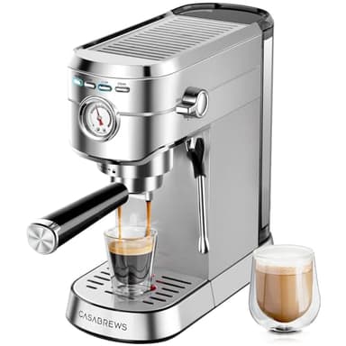 CASABREWS CM5418 Espresso Machine 20 Bar, Compact Espresso Maker with Steam Milk Frother, Stainless Steel Coffee Machine with 34oz Removable Water Tank for Cappuccino, Latte, Silver - Image 1
