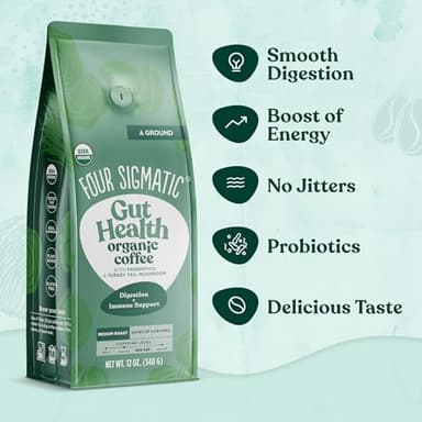 Four Sigmatic Gut Health Organic Ground Coffee | Medium Roast, Immune Boosting Probiotic Mushroom Coffee with Chaga & Turkey Tail for Gut Health & Immune Support | 12oz Bag - Image 6