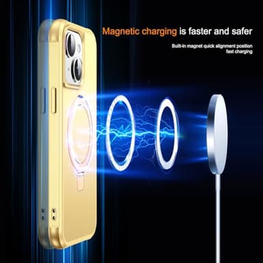 SKYLMW Compatible with iPhone 15 Case with Invisible Magnetic O-Ring Stand Military-Grade Case for iPhone 15 6.1" [Compatible with Mag-Safe][Great Grip Feeling], Gold - Image 3