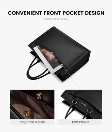 LOVEVOOK Laptop Tote Bag for Women, Leather Office Work Bag Briefcase fit for 15.6 inch Laptop, Large Teacher Computer Bag Handbag,2pcs Set Leather/Black - Image 4