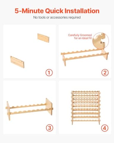 VEVOR 8-Tier 72 Bottles Stackable Modular Wine Rack, Freestanding Wines Holder Display Shelf, Solid Bamboo Wood Storage Racks, Wobble-Free Shelves for Kitchens, Dining Rooms, Cellars, Natural Color - Image 7