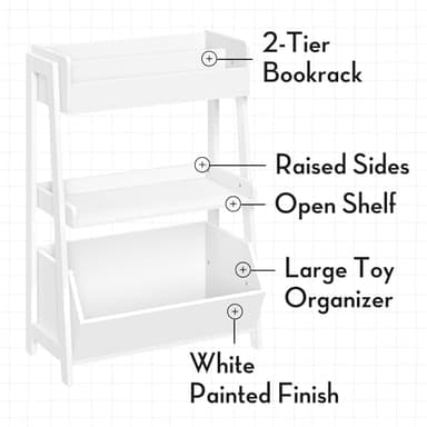 RiverRidge 3-Tier Ladder Shelf Toy Organizer & Storage - Sturdy Wood Bookshelf with Open Shelves & Open Storage Bin - Image 5