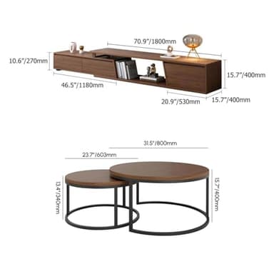 homary Extendable TV Stand & Nesting Coffee Table Set of 2（Walnut） - Image 2