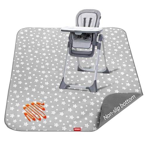 Splat Mat for Under High Chair, Non Slip Waterproof Mealtime Floor Mats Washable Portable Picnic Splash Mat for Baby Art/Craft/Playtime, 42X46 Inch - Grey Star - Image 1