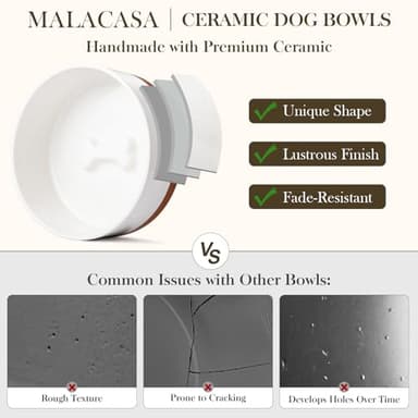 MALACASA Ceramic Dog Bowls, Dog Water/Food Dish with Wood Stand Non-Slip,14oz, Pet Basic Bowls for Your Puppy, Small Dogs or Cats,Glaze Matte Weighted Non-Slip (S-1.5 Cups) - Image 4