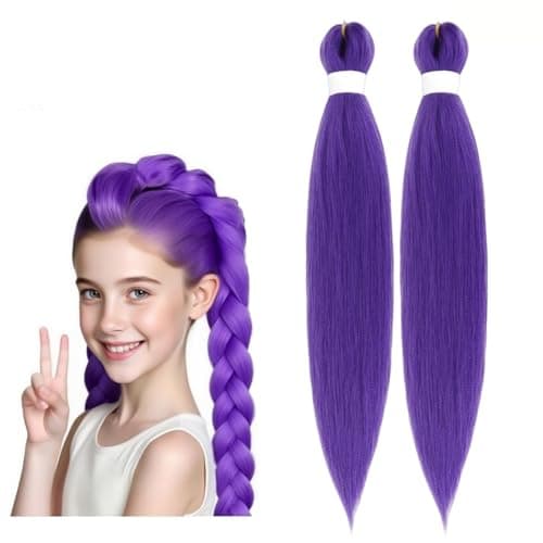 Purple Braiding Hair Pre Stretched Synthetic Braiding hair Extensions for Braids Purple Long Rumi Wig Halloween Costume Cosplay (24 inches) - Image 1