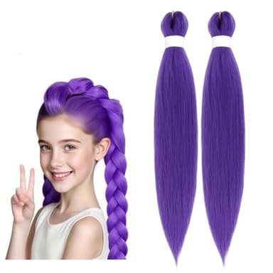 Purple Braiding Hair Pre Stretched Synthetic Braiding hair Extensions for Braids Purple Long Rumi Wig Halloween Costume Cosplay (24 inches) - Image 1