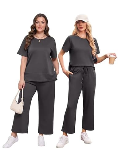 XIEERDUO Summer Outfits for Women Baggy Comfy Tracksuit 2 Piece Spring Lounge Sets Wide Leg Loungewear Short Sleeve Sweatsuit Travel Clothes Women's Vacation Clothing Darkgrey XL - Image 4