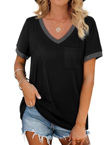 Plus Size Spring Clothes for Women 3X Short Sleeve Shirts V Neck Summer Tops Beach Fashion Vacation Outfits Black - Image 1