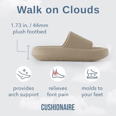 CUSHIONAIRE Feather EVA Slides for Women – Comfortable Slip On Womens Slippers, Indoor Outdoor Shower Shoes, Beach Essential Cloud Slides, PUTTY 7 - Image 4