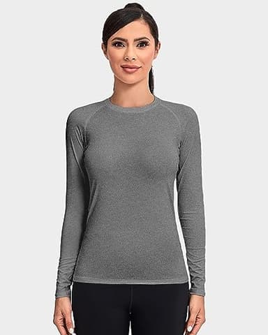 TELALEO 4 Pack Women's Compression Shirt Long Sleeve Performance Workout Baselayer Athletic Top Sports Gear-Black/Grey/White/Blue Large/02 - Image 5