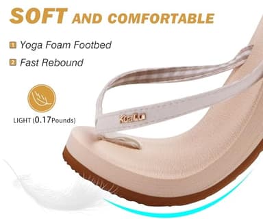 KuaiLu Womens Arch Support Flip Flops Comfortable Yoga Mat Slip on Leather Walking Thong Cushion Sandals Summer Beach Orthotic Slides Travel Essentials Indoor Outdoor Slippers Shoes Beige Size 7 - Image 3
