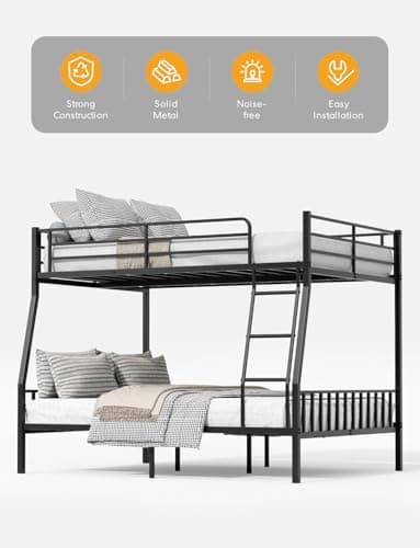 Feetice Full XL Over Queen Bunk Bed, Heavy Duty Metal Bunk Bed with EVA Anti-Slip Ladder & Full-Length Guardrails, Noise-Free Queen Bunk Bed Frame for Adults, Teens, Black - Image 6