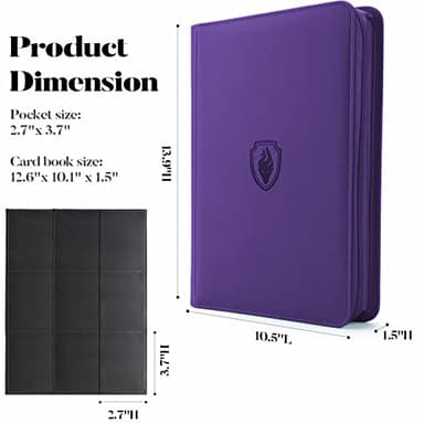 Premium Zip Card Binder, Fabmaker 9 Pocket Trading Card Binder, PU Cover Zipper Card Collection Album, Sturdy 360 Side-Loading Card Folder Holder for MTG, TCG, Game Cards, Sports Cards, Purple - Image 6