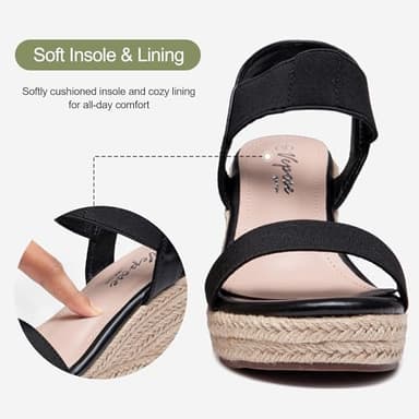Vepose Women's Wedge Sandals Black Platform Espadrilles Sandals Elasitc Ankle Strap Open Toe 881 Sandals with 3.5" Inchs High Heel Summer Shoes Size 9.5 (CJY881 Black 09.5) - Image 4