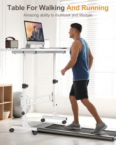 Small Standing Desk Adjustable Height, Mobile Stand Up Desk with Wheels, 32 Inch Portable Rolling Desks Computer Office Workstations for Walking Pad Treadmill White - Image 7