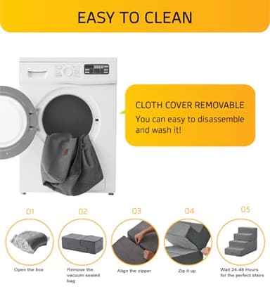 ABCPET Dog Stairs for Bed, Dog Steps for Bed Couch Sofa, 35D Foam Extra Wide Pet Steps for Small Dogs and Cats, Pet Stairs with Non-Slip Bottom Grey, 2 Steps - Image 8