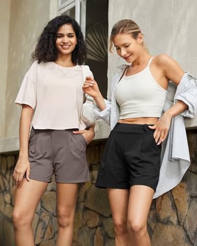 G4Free Taupe Shorts for Women Dressy Casual Summer High Waisted Pleated Wide Leg Tailored Lounge Trouser Shorts(Taupe, M) - Image 4
