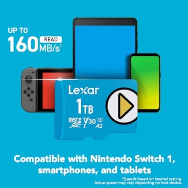 Lexar 1TB Play Blue Micro SD Card, UHS-I, C10, U3, V30, A2, 4K, Up to 160MB/s microSDXC Memory Card, Expanded Storage for Nintendo-Switch 1, Gaming Devices, Smartphones, Tablets (LMSPLBL001T-BNNNU) - Image 3