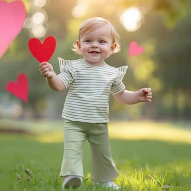 Demdzq Toddler Baby Girl Summer Clothes Striped Ruffles Short Sleeve T-Shirt Top Elastic Flare Pants Infant Spring Clothes (Cute Green, 2-3T) - Image 3