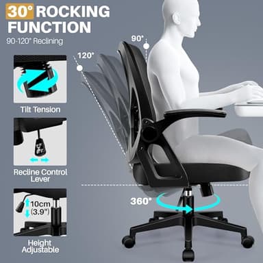 FelixKing Office Chair - Ergonomic Desk Chair Breathable Mesh Task with Wheels and Lumbar Support Home Desk Office Chairs with Flip up Armrest Rolling Swivel for Home Computer Black - Image 7