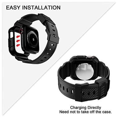 OROBAY Rugged Band Compatible with Apple Watch Band 45mm/44mm/42mm with Case, Shockproof Strap for iWatch SE3 SE2 SE Series 9/8/7/6/5/4/3/2/1 with Bumper Case Cover Men Women, Matte Black - Image 3