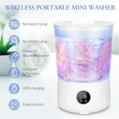 Underwear Washing Machine - Rechargeable Dual-Bucket Mini Washing Machine w/ 1.5L Isolated Tubs, Bionic Hand-Wash Tech for Travel, Camping, Dorm | 3 Modes, 3000mAh - Image 9